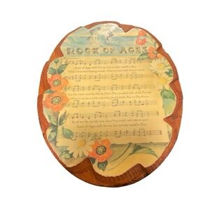 Vtg Oval Wooden Plaque " Rock Of Ages" Song 8.5" Tall & 6.5" Wide Religious